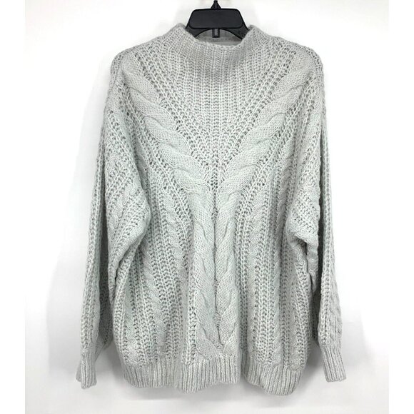 Ava & Viv Sweater Gray Cable Knit Crewneck Long Sleeve Pullover - Picture 2 of 9